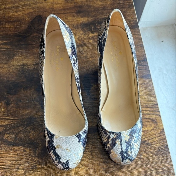 Kate Spade Metallic Snakeskin Print Round Toe Wedge Office Careerwear Size 7 - Picture 7 of 10